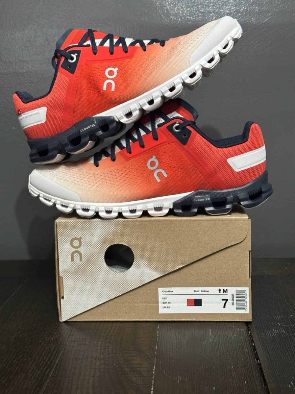 New On Running Cloudflow Rust/Eclipse Running Shoes Men’s 7/Women’s 8.5